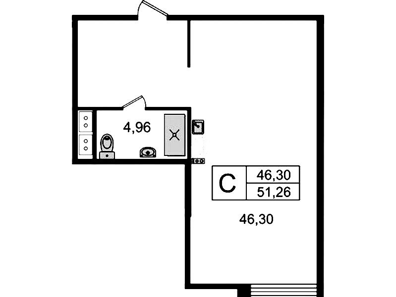 Квартира студия 51.26 м², 4/14 эт., Комплекс апартаментов «Ladozhsky Avenir»